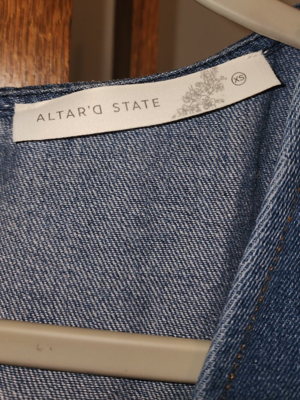 Altar’d X Small Dark Denim Dress – Empire Waist, Contoured Stitching, Back Zip - Picture 8 of 11